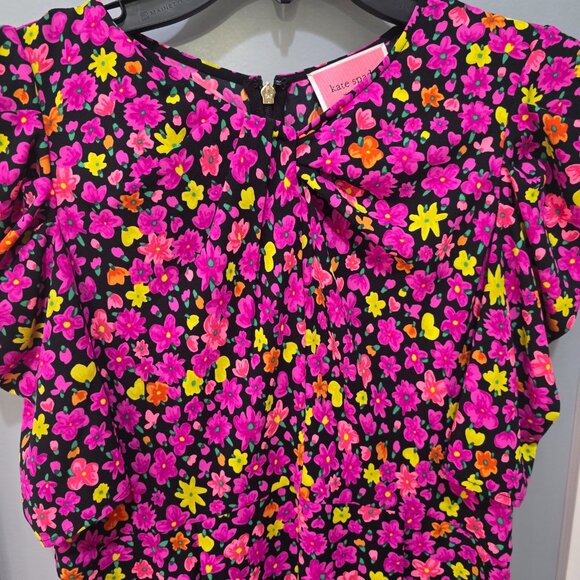 Kate Spade Bright Floral Puff Sleeve Dress Size 6 Multicolor A-Line - Picture 2 of 11